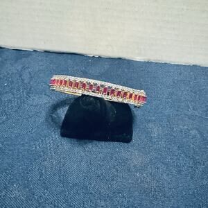 Pink Tourmaline & Cubic Zirconia‎ Studded Gold Plated Bracelet Stunning!!!